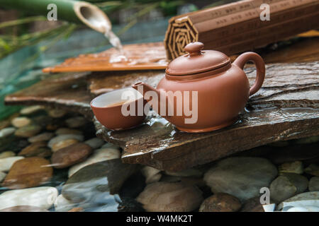 The teapot and bamboo slips Stock Photo