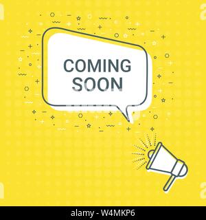 Megaphone With Coming Soon Speech Bubble. Loudspeaker. Illustrations For Promotion Marketing For Prints And Posters, Menu Design, Shop Cards, Cafe, Restaurant Badges, Tags, Packaging etc. eps 10 Stock Vector