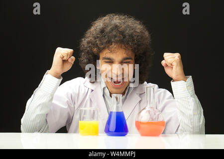 Scientist celebrating his success Stock Photo