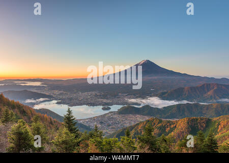 Mt. Fuji, Japan over Kawaguchi Lake on an autumn dawn. Stock Photo