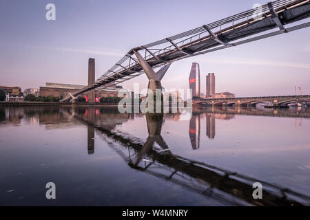London. July 7, 2018.The view of Millennium Bridge, and the South Bank from across the River Thames in London. Stock Photo