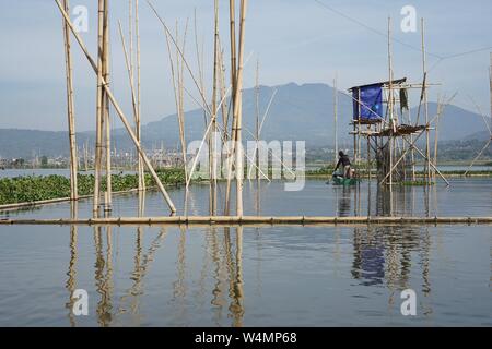 October, 6 2018. Ambarawa, Indonesia. Fishermen on Rawa Pening Lake, Central Java, Indonesia Stock Photo