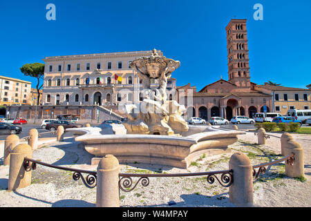 Fountain of the Tritons and Piazza della Bocca della Verita square in Rome street view, eternal city, Italy Stock Photo
