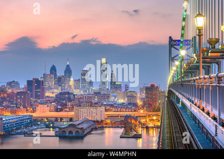 Philadelphia, Pennsylvania, USA downtown skyline from the Benjamin Franklin Bridge. Stock Photo