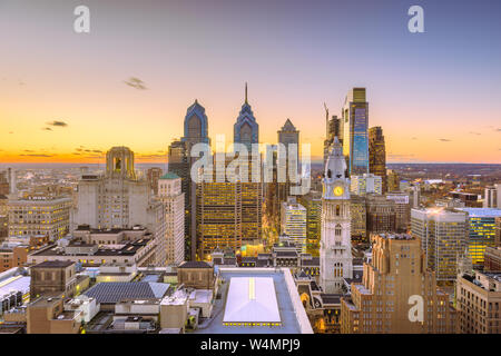 Philadelphia, Pennsylvania, USA downtown city skyline rooftop view at dusk. Stock Photo