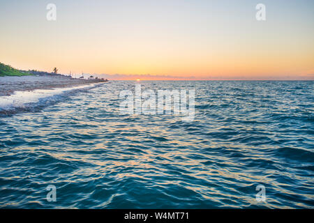 Caribbean beaches: perfect travel destinations. Amazing sunset in Varadero Beach in Cuba. Hotels and Resorts in Varadero. Stock Photo