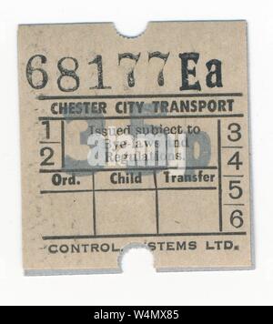 Vintage bus ticket, issued by 'ChesterBus,' Cheshire, England