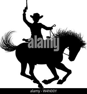 Cowboy Riding Horse Silhouette Stock Vector