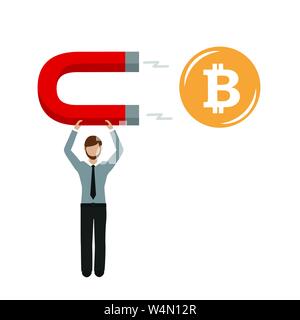 business man with a magnet is attracting bitcoin vector illustration EPS10 Stock Vector