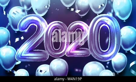 Creative 2020 Balloons And Confetti Banner Vector Stock Vector