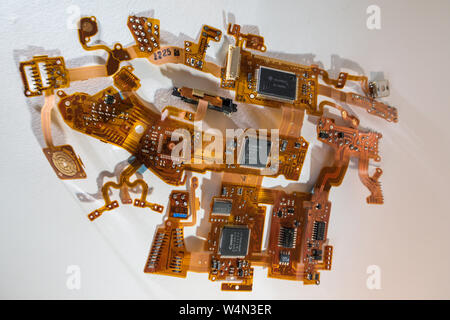 Circuit board of a Canon digital camera on white background Stock Photo