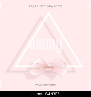 Pink empty ad banner. Geometric design with bow Stock Vector