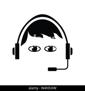 Call Center Help. Customer Service Logo. Man Wearing Headsets for Communication. Live Chat Helper Stock Vector