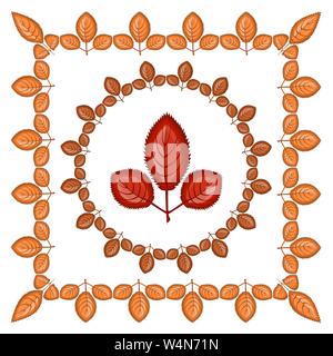 Orange frame of three-toed leaves - square and round. Inside the frame - large sheet. The illustration on the theme - golden autumn has arrived, the g Stock Vector