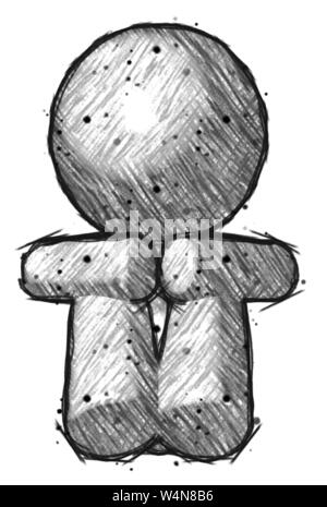 Sketch design mascot man sitting with head down facing forward. Stock Photo