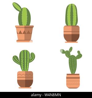 set of four cactus with in pots with plants isolate on white background vector illustration Stock Vector