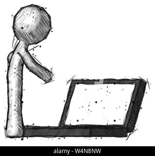 Sketch design mascot man using laptop computer while sitting in chair ...