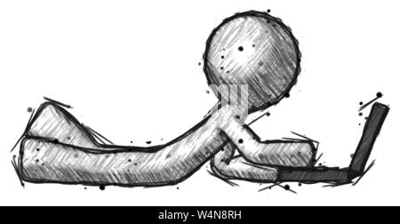Sketch design mascot man using laptop computer while sitting in chair ...