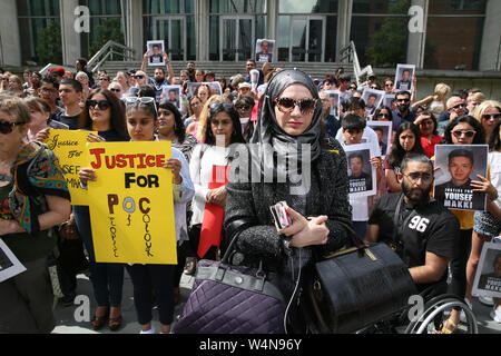 Manchester, UK, 24th July, 2019. Family, friends and concerned members of the community attend a justice for Yousef Makki protest.  Yousef was a 17 year old  killed in a stabbing incident.  Family and friends feel let down by the justice system as nobody has been convicted of Yousef's murder.  , Crown Square Crown Court, Manchester, UK. Credit: Barbara Cook/Alamy Live News Stock Photo