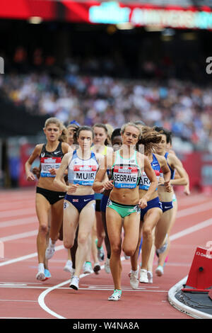 Laura MUIR (Great Britain), Hannah SEGRAVE (Great Britain) competing in the Women's 1500m Final at the 2019, IAAF Diamond League, Anniversary Games, Queen Elizabeth Olympic Park, Stratford, London, UK. Stock Photo