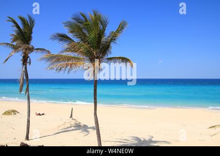Cuba - Caribbean beach Playa Megano in Playas del Este part of Havana Province. Sandy coast. Stock Photo