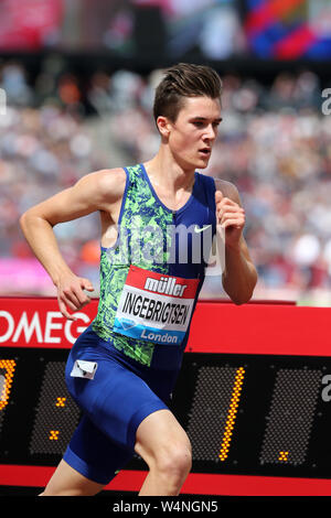 Jakob INGEBRIGTSEN (Norway) competing in the Men's 5000m Final at the 2019, IAAF Diamond League, Anniversary Games, Queen Elizabeth Olympic Park, Stratford, London, UK. Stock Photo