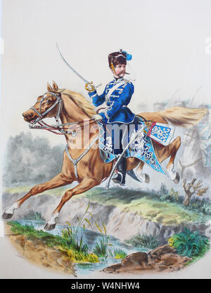 Royal Prussian Army, Guards Corps, Preußens Heer, preussische Garde, Westfälisches Husaren Regiment No.8, Offizier, Digital improved reproduction of an illustration from the 19th century Stock Photo