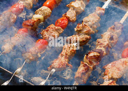 Nov 3, 2016 - The Kabardino-Balkar Republic, Russia - Traditional Russian  BBQ, Shashlik (meaning skewered meat) was originally made of lamb. Nowadays  It is also made of pork or beef depending on