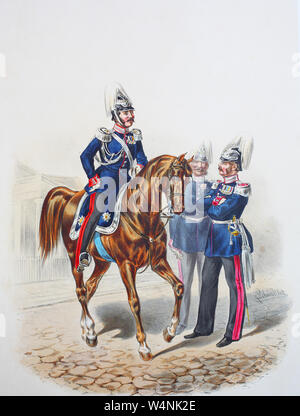 Royal Prussian Army, Guards Corps, Preußens Heer, preussische Garde, Flügel-Adjutant und Generalstabs-Offizier, Digital improved reproduction of an illustration from the 19th century Stock Photo