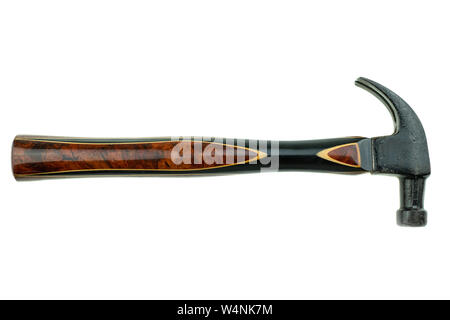 Old traditional curved claw hammer on white background Stock Photo