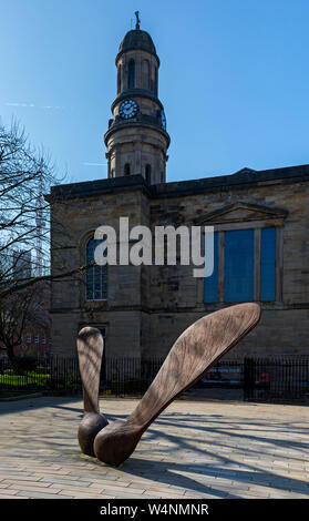 Sycamore Seed.  A sculpture by Andrew McKeown. St Phillip's Square, off Chapel Street, Salford, Manchester, England, UK Stock Photo