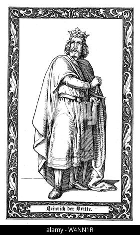 Henry III., called the Black or the Pious, was Holy Roman Emperor from 1046 until his death. Heinrich III., 1016-1056, Familie der Salier, von 1039 bis zu seinem Tod 1056 König, seit 1046 Kaiser im römisch-deutschen Reich., Digital improved reproduction of an illustration from the 19th century Stock Photo