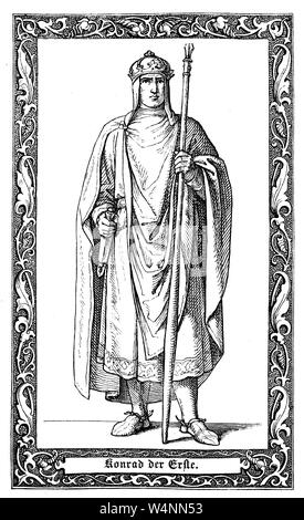 Conrad I of Germany, called the Younger, was the king of East Francia from 911 to 918. Konrad I. 881 - 918, seit 906 Herzog von Franken und von 911 bis 918 König des Ostfrankenreichs, Digital improved reproduction of an illustration from the 19th century Stock Photo