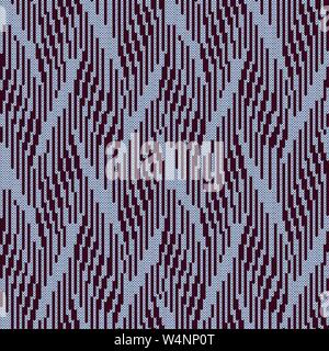 Knitted seamless pattern with wavy lines in magenta color on the mute blue background, vector as fabric texture Stock Vector