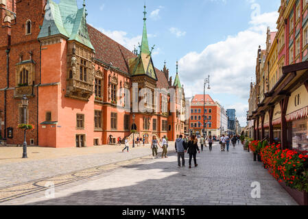 WROCLAW, POLAND - July 17, 2019: Pedestrian zone in Old Town in Wroclaw on summer day. Stock Photo