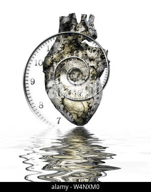 Human heart gears and time spiral Stock Photo