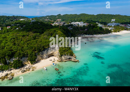 Aerial drone view of Diniwid Beach on the island of Boracay in the Philippines Stock Photo