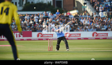 Hove Sussex UK 24th July 2019 - Phil Salt batting for Sussex Sharks  during the Vitality Blast South Group Match between Sussex Sharks and Hampshire at the 1st Central County Ground in Hove  . Credit : Simon Dack / Alamy Live News Stock Photo