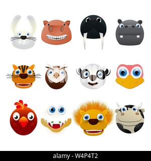 Cute animal icons set, isolated vector objects over white background Stock Vector