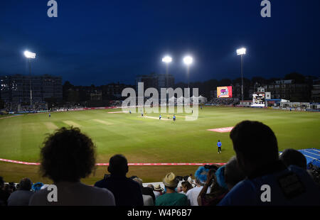 Hove Sussex UK 24th July 2019 - The Sussex fans enjoy the Vitality Blast South Group Match between Sussex Sharks and Hampshire at the 1st Central County Ground in Hove  . Credit : Simon Dack / Alamy Live News Stock Photo
