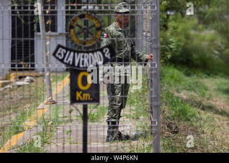 Matamoros, Mexico. 24th July, 2019. Security forces are monitoring the area on the banks of the Rio Grande, the river where almost two-year-old Valeria and her father from El Salvador drowned a month ago. The migrants died trying to cross the border illegally from Mexico to the USA. Credit: Carlos Ogaz/dpa/Alamy Live News Stock Photo