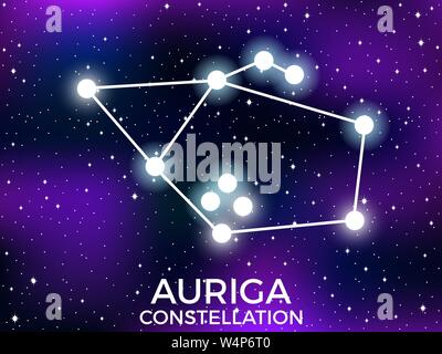 Auriga constellation. Starry night sky. Cluster of stars and galaxies. Deep space. Vector illustration Stock Vector