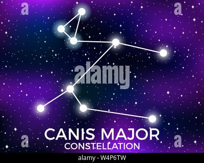 Canis Major constellation. Starry night sky. Cluster of stars and galaxies. Deep space. Vector illustration Stock Vector