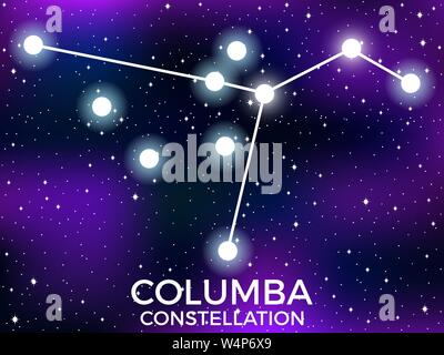 Columba constellation. Starry night sky. Cluster of stars and galaxies. Deep space. Vector illustration Stock Vector