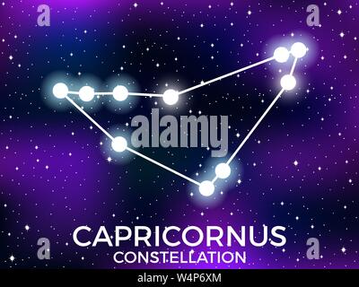 Capricornus constellation. Starry night sky. Cluster of stars and galaxies. Deep space. Vector illustration Stock Vector