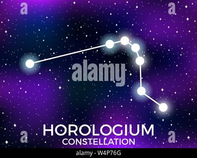 Horologium constellation. Starry night sky. Zodiac sign. Cluster of stars and galaxies. Deep space. Vector illustration Stock Vector