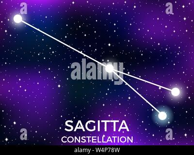 Sagitta constellation. Starry night sky. Zodiac sign. Cluster of stars and galaxies. Deep space. Vector illustration Stock Vector