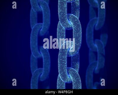 Blockchain technology and network connections: 3D digital chains. Stock Vector