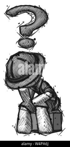 Sketch explorer ranger man thinker question mark concept. Stock Photo