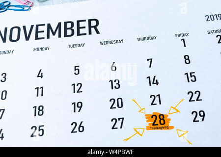 Thanksgiving Day Date On Calendar Background Closeup Stock Photo, Picture  and Royalty Free Image. Image 52592074.